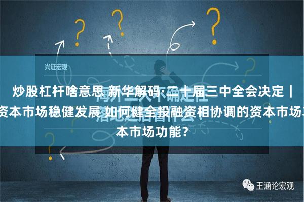 炒股杠杆啥意思 新华解码·二十届三中全会决定｜促进资本市场稳健发展 如何健全投融资相协调的资本市场功能？