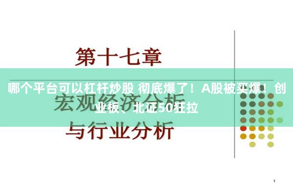 哪个平台可以杠杆炒股 彻底爆了！A股被买爆！创业板、北证50狂拉